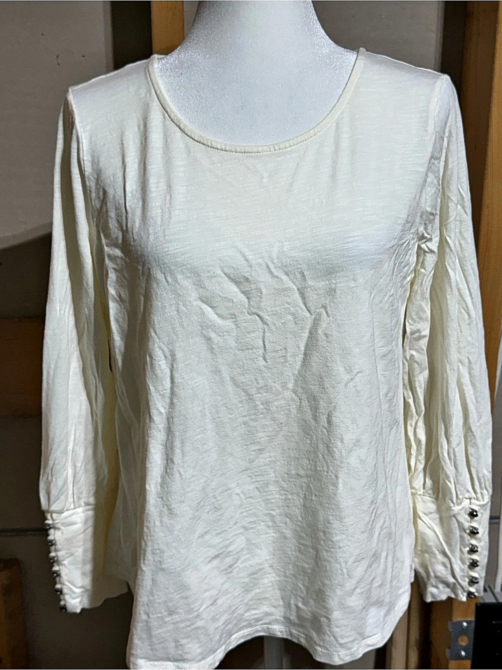 Cream color  Long Sleeve Button Detail Top size small